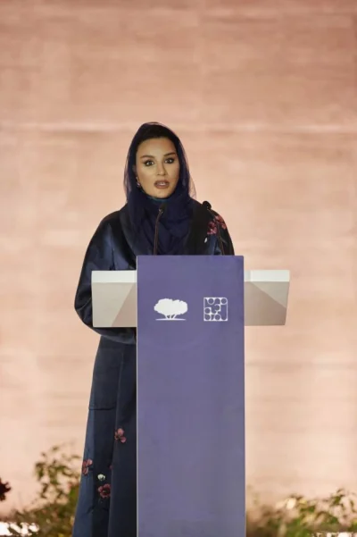 Her Highness Sheikha Moza bint Nasser speaking at the unveiling of Al-Mujadilah Center and Mosque for Women Wednesday. PICTURE: AR Al-Baker