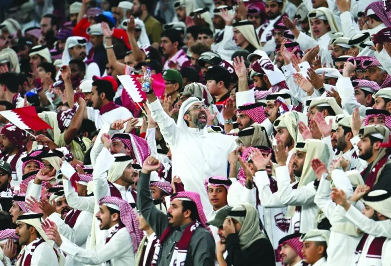 Qatar fans celebrate their team&#039;s win in the Qatar 2023 AFC Asian Cup semi-final against Iran at Al Thumama Stadium in Doha Wednesday. PICTURE: Shaji Kayamkulam