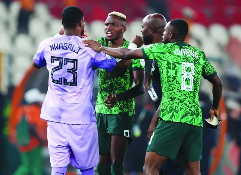 
Nigeria’s players celebrate after their win over South Africa in the Africa Cup of Nations semi-final in Bouake, Ivory Coast. (Reuters) 