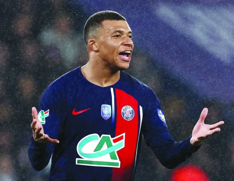 Paris St Germain&#039;s Kylian Mbappe reacts after he misses a chance to score. (Reuters)