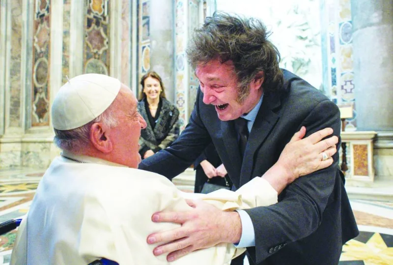 
Argentine President Javier Milei with Pope Francis at the Vatican yesterday. (Reuters) 