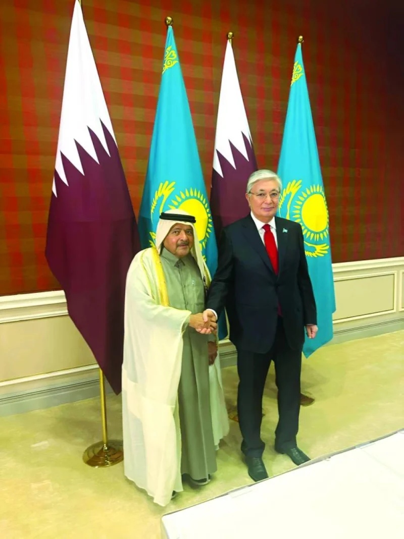 President Kassym-Jomart Tokayev of Kazakhstan, received HE Sheikh Faisal bin Qassim al-Thani, chairman, Qatari Businessmen Association on Wednesday, where they discussed a number of investment projects.