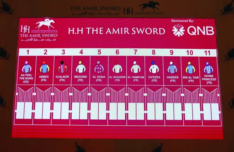 The draw for the HH The Amir Sword and HH The Amir Trophy (right) is displayed on the screen at Qatar Racing and Equestrian Club  Clubhouse on Wednesday.