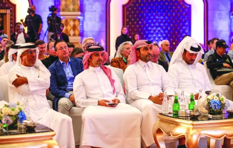 Qatar Racing and Equestrian Club (QREC) Chairman Issa bin Mohamed al-Mohannadi, Acting CEO Bader bin Mohamed al-Darwish, Racing Manager Abdullah Rashid al-Kubaisi and trainer Hamad al-Jehani at the draw ceremony for the HH The Amir Sword Festival at the QREC Clubhouse on Wednesday. PICTURES: Juhaim
