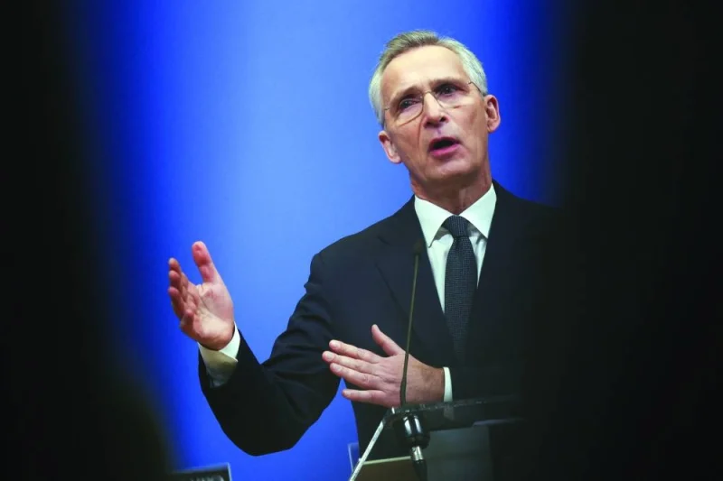 Nato Secretary General Jens Stoltenberg gestures as he holds a press conference on Wednesday ahead of Nato Defence Ministers’ meeting at the Alliance’s headquarters in Brussels. (Reuters)