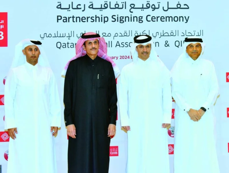 QIIB chairman HE Sheikh Dr Khalid bin Thani bin Abdullah al-Thani and QFA president Jassim bin Rashid al-Buainain signed the agreement Sunday. PICTURE: Thajudheen