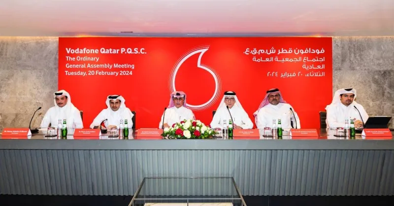 Vodafone Qatar vice chairman HE Akbar al-Baker and other officials during the company&#039;s annual general meeting held Tuesday.