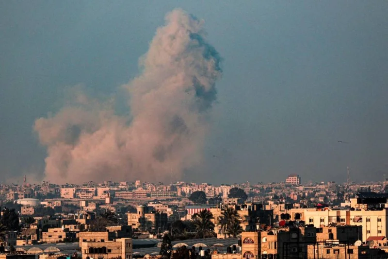 Smoke billows following Israeli bombardment in Rafah in the southern Gaza Strip, Sunday. AFP