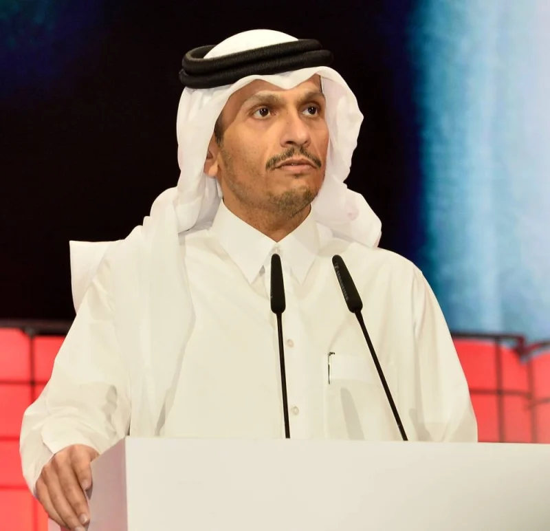 HE Prime Minister and Minister of Foreign Affairs Sheikh Mohammed bin Abdulrahman bin Jassim al-Thani speaking at the Web Summit Qatar 2024 Monday.