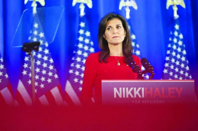 EXIT: Republican presidential candidate Nikki Haley announces the suspension of her presidential campaign at her campaign headquarters in Daniel Island, South Carolina, yesterday. (AFP)