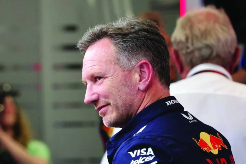 Red Bull Racing team principal Christian Horner looks on during the first practice session of the Saudi Arabian Formula One Grand Prix at the Jeddah Corniche Circuit in Jeddah on March 7, 2024. (AFP)