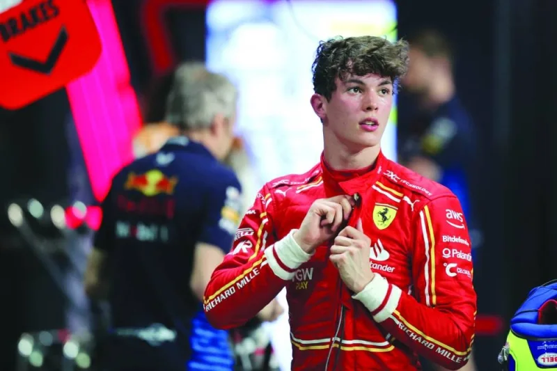 Ferrari’s British reserve driver Oliver Bearman is seen after qualifying session of the Saudi Arabian Grand Prix in Jeddah on Friday. (AFP)