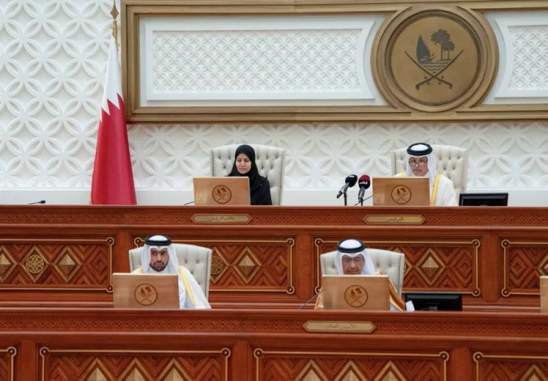 HE the Speaker Hassan bin Abdullah Al Ghanim chairs the Shura Council regular weekly meeting at Tamim bin Hamad Hall on Monday.