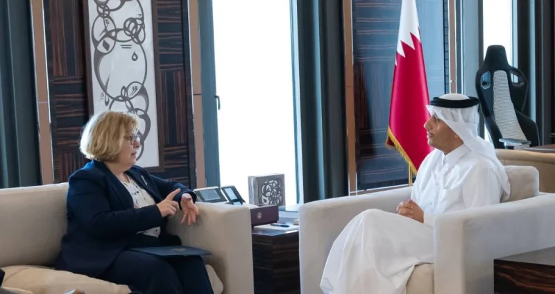 HE the Prime Minister and Minister of Foreign Affairs Sheikh Mohamed bin Abdulrahman bin Jassim al-Thani meets with United States Assistant Secretary of State for Near Eastern Affairs Barbara Leaf.