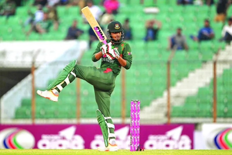 Bangladesh’s Rishad Hossain plays a shot during the third and last one-day international (ODI) against Sri Lanka at the Zahur Ahmed Chowdhury Stadium in Chittagong on Monday. (AFP)