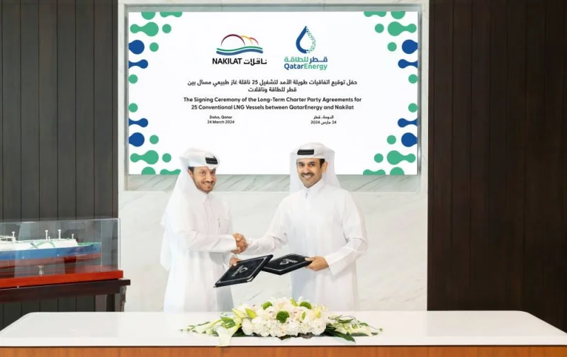 The agreements were signed on Sunday by HE the Minister of State for Energy Affairs, Saad bin Sherida al-Kaabi, who is also the President and CEO of QatarEnergy, and Abdullah al-Sulaiti, CEO, Nakilat, at a ceremony held at QatarEnergy’s headquarters in Doha, and attended by senior executives from QatarEnergy, QatarEnergy LNG, and Nakilat.