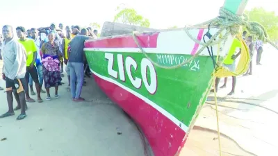 This video grab obtained by AFPTV from TVM yesterday shows the boat, that sunk off the north coast of Mozambique killing 96 people, on the Island of Mozambique.