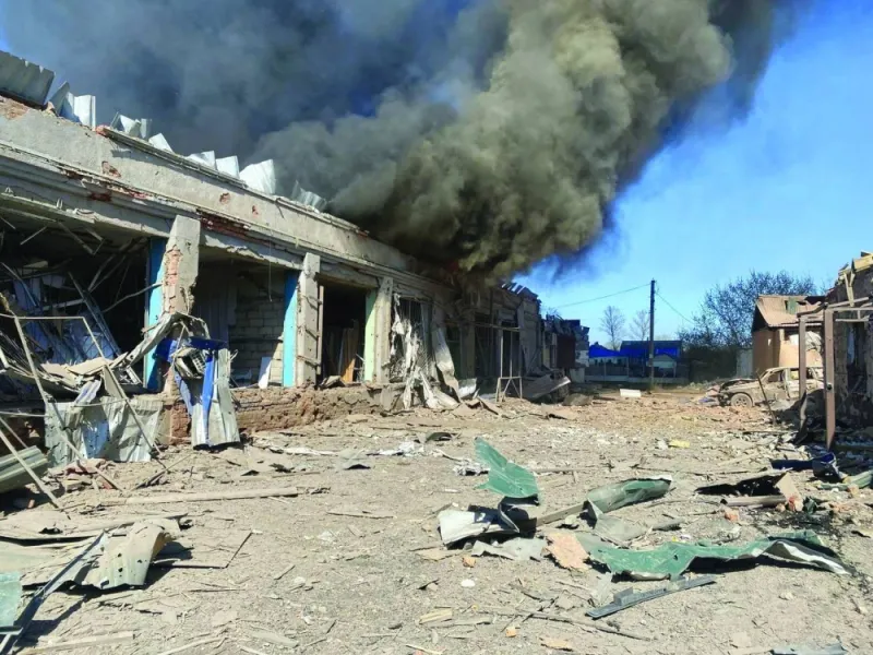 The site of Russian air strikes in the village of Lyptsi, in Ukraine's Kharkiv region.