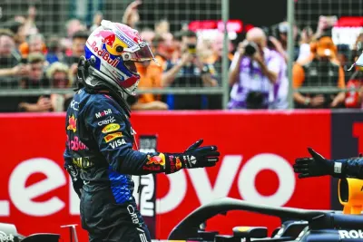 
Red Bull Racing’s Dutch driver Max Verstappen is seen after winning the Chinese Grand Prix at the Shanghai International Circuit yesterday. (AFP) 
