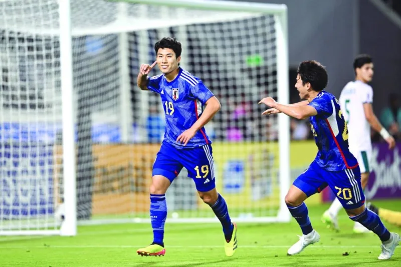 
Japan’s Mao Hosoya celebrates after scoring against Iraq at Jassim Bin Hamad Stadium. 