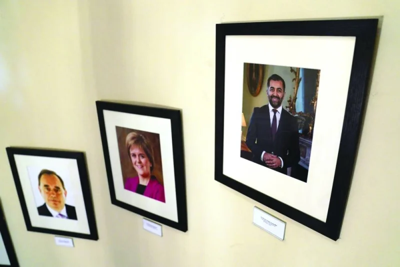 
Portraits of Scotland’s First Ministers and SNP leaders (from left) Alex Salmond, Nicola Sturgeon and Humza Yousaf are displayed on the wall at Bute House, in Edinburgh. 