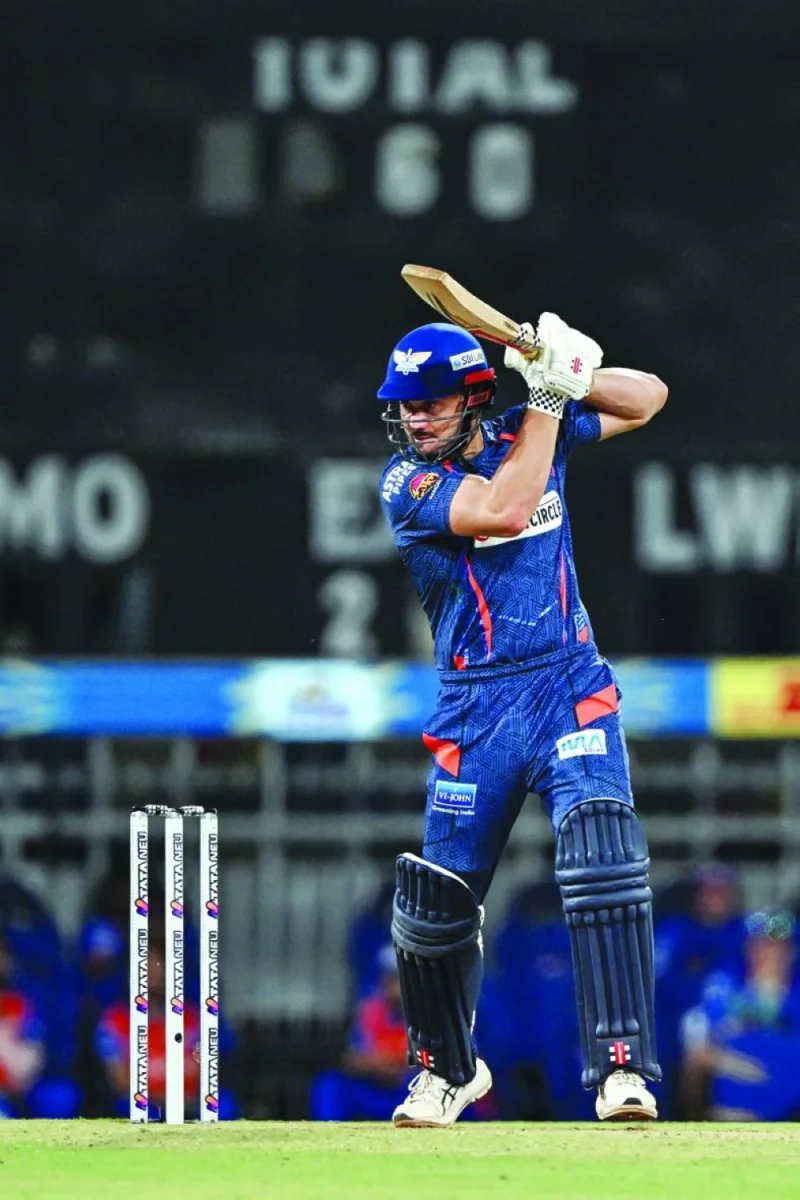 Lucknow Super Giants’ Marcus Stoinis plays a shot during the IPL match against Mumbai Indians in Lucknow on Tuesday. (AFP)
