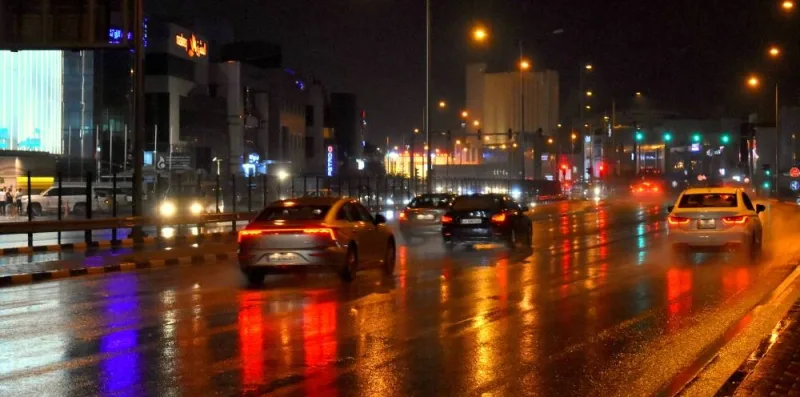 Vehicles plying on Doha&#039;s C-Ring Road last night. Most parts of Qatar experienced moderate to heavy rains while heavy winds blew all across the country right from early morning yesterday. PICTURE: Thajuddin
