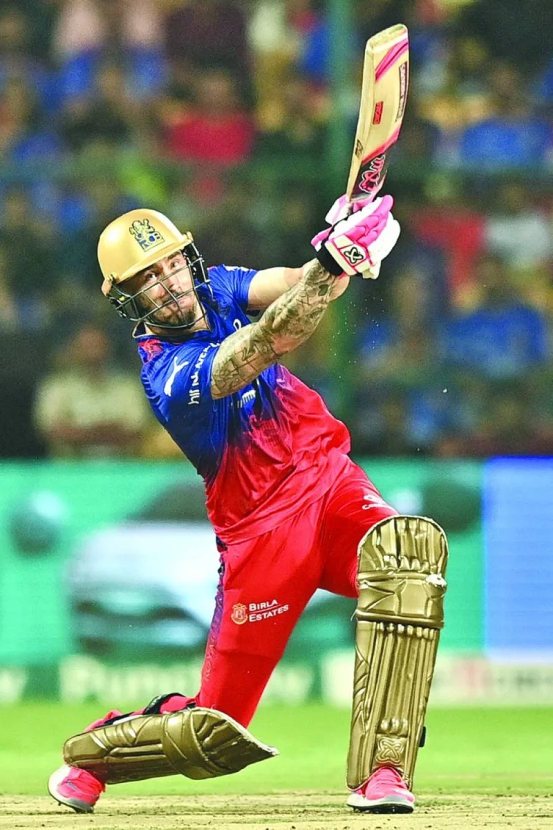 Royal Challengers Bengaluru’s captain Faf du Plessis plays a shot during the IPL match against Gujarat Titans in Bengaluru on Saturday. (AFP)