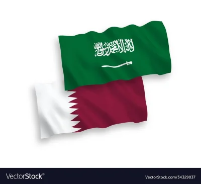 National vector fabric wave flags of Saudi Arabia and Qatar isolated on white background. 1 to 2 proportion.