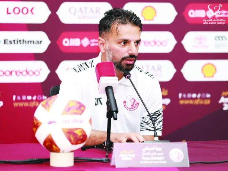 
Al Shamal coach Poya Asbaghi speaks to the media yesterday. 
