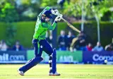 Opening batsman Andrew Balbirnie of Ireland in action against Pakistan during their first T20I in Dublin on Friday. Ireland won by five wickets. (@cricketireland)