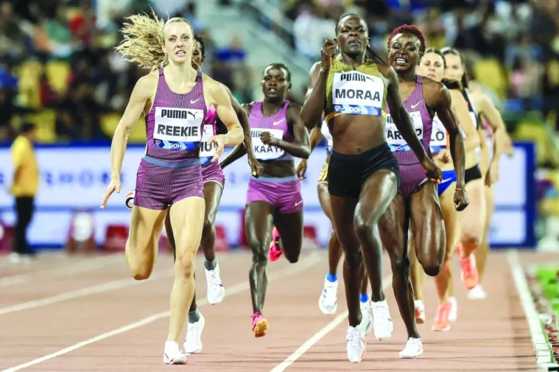 
World title-holder Mary Moraa of Kenya held off Britain’s Jemma Reekie to win the women’s 800m in 1:57.91 secs, her season’s best time. 