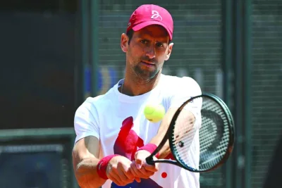 Serbia’s Novak Djokovic takes part in a training session during the Rome Open at Foro Italico in Rome on Saturday. (AFP)