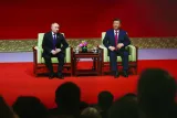 Russia’s President Vladimir Putin and China’s President Xi Jinping attend a concert marking the 75th anniversary of the establishment of diplomatic relations between Russia and China and opening of China-Russia Years of Culture at the National Centre for the Performing Arts in Beijing on Thursday.