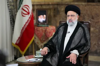 Iranian President Ebrahim Raisi looks on during a TV interview, in Tehran, Iran on May 7.