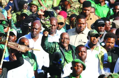 Former South African president Jacob Zuma arrives ahead of the launch of the election manifesto of his new political party, uMkhonto we Sizwe, ahead of the May 29 general election, at a rally in Soweto, South Africa, on Saturday.