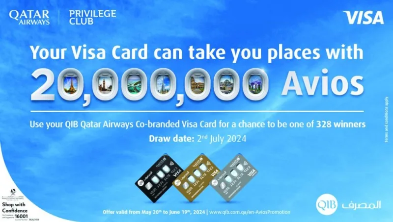 From May 20 to June 19, 2024, co-branded cardholders will be eligible to win by using their QIB Qatar Airways co-branded cards for purchases, both local and international, including online transactions, each usage increases the chances of winning