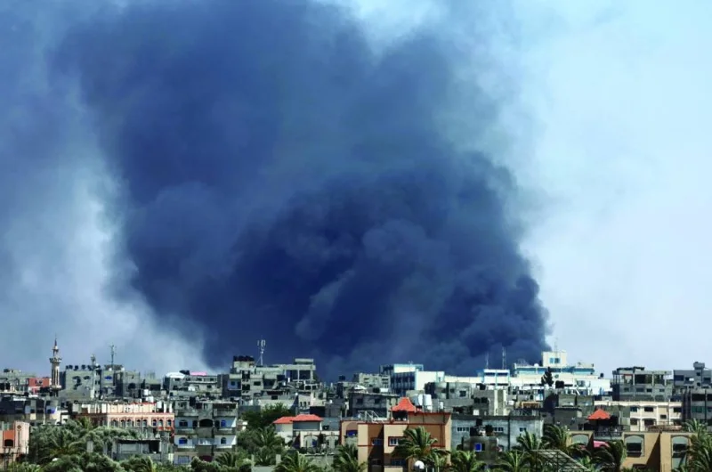 Smoke rises during an Israeli air strike, amid the ongoing conflict between Israel and Hamas, in Rafah, in the southern Gaza Strip, yesterday.