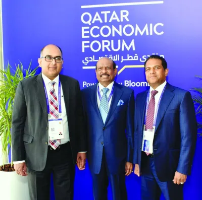 LuLu Group Chairman Yusuffali MA (centre) during the fourth edition of the Qatar Economic Forum. He is joined by (from left) Indian ambassador Vipul and Dr Mohamed Althaf, Director, LuLu Group International. PICTURE: Thajudheen