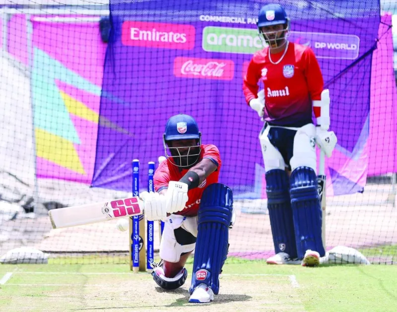 
Aaron Jones of the USA bats during a net session as part of the ICC T20 World Cup at Grand Prairie Cricket Stadium Dallas, Texas.  (AFP) 