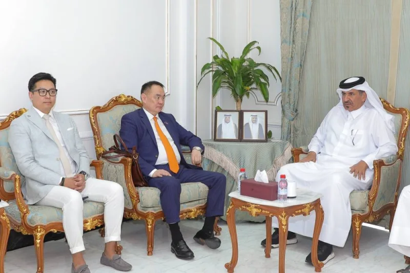 Qatar Chamber first vice-chairman Mohamed bin Towar al-Kuwari during a meeting with Sergelen Purev, the ambassador of Mongolia to Kuwait, non-resident ambassador to Qatar.