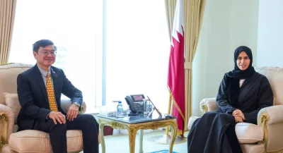 HE the Minister of State for International Cooperation at the Ministry of Foreign Affairs Lolwah bint Rashid Al Khater meets with the Ambassador of the Republic of Singapore to the State of Qatar Wong Chow Ming.