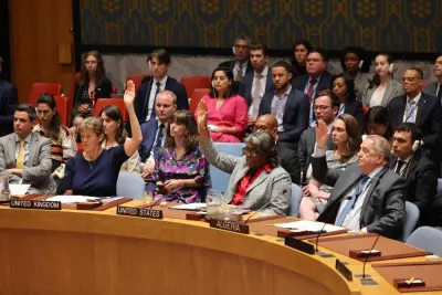 Representative of the United States to the UN, Ambassador Linda Thomas-Greenfield and other members of the United Nations Security Council vote on the Gaza ceasefire resolution at the United Nations headquarters on Monday.