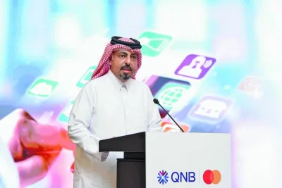 Adel Ali al-Malki, senior executive vice president of Group Retail Banking at QNB, delivers the welcome address during the event.