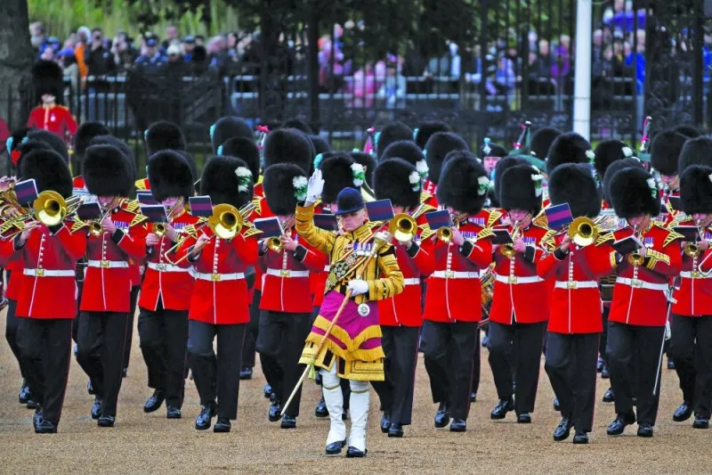 King's Guard members play music at the Trooping the Colour parade.