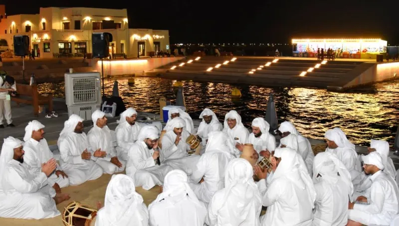 A traditional folk music performance at Old Doha Port Sunday as part of the Eid al-Adha festivities. PICTURE: Thajudheen.