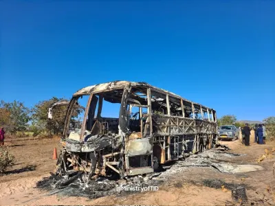 The charred remains of the bus. Picture courtesy of the Ministry of Transport, Zimbabwe