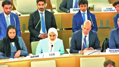 Qatar&#039;s representative making the statement on behalf of the GCC in Geneva
