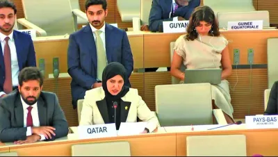 HE the Permanent Representative of Qatar to the UN Office in Geneva Dr Hind Abdulrahman al-Muftah emphasised that in its aggression on the Gaza Strip, the Israeli forces employed policies of killing, starvation, siege, and the complete destruction of infrastructure and civilian facilities.