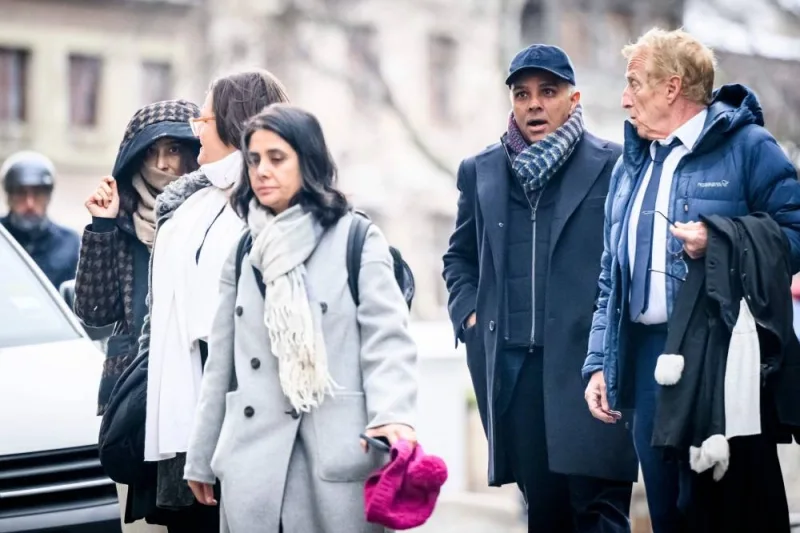 Indian-Swiss billionaire family members Namrata Hinduja (L) and Ajay Hinduja (2ndR) arrive at the Geneva’s courthouse with their lawyers Yael Hayat (C) and Robert Assael (R) at the opening day of their trial for human trafficking on January 15, 2024. AFP